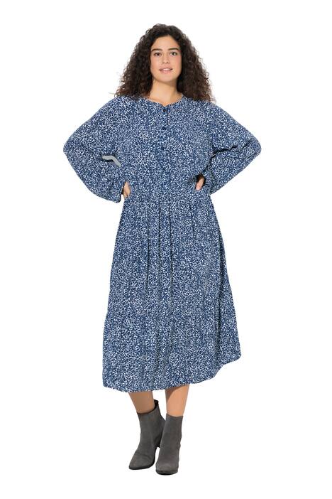 Midi šaty, A-linie, kulatý výstřih, dlouhý rukáv, krep