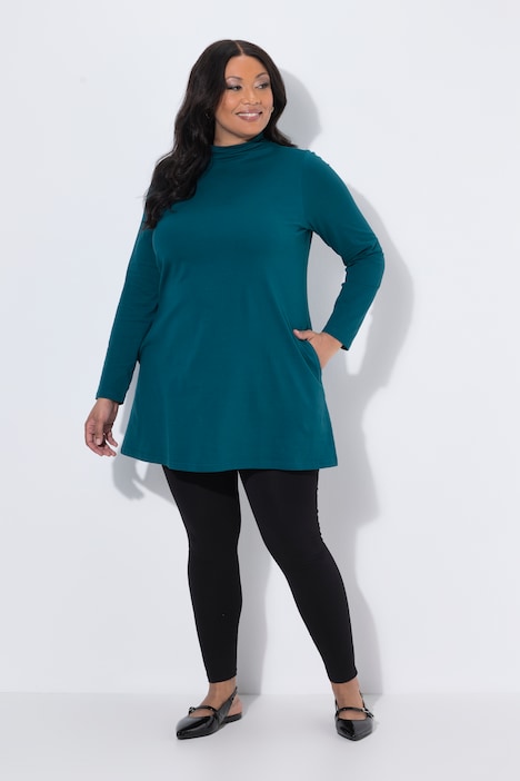 Longshirt, A-Linie, Stehkragen, Langarm, Taschen