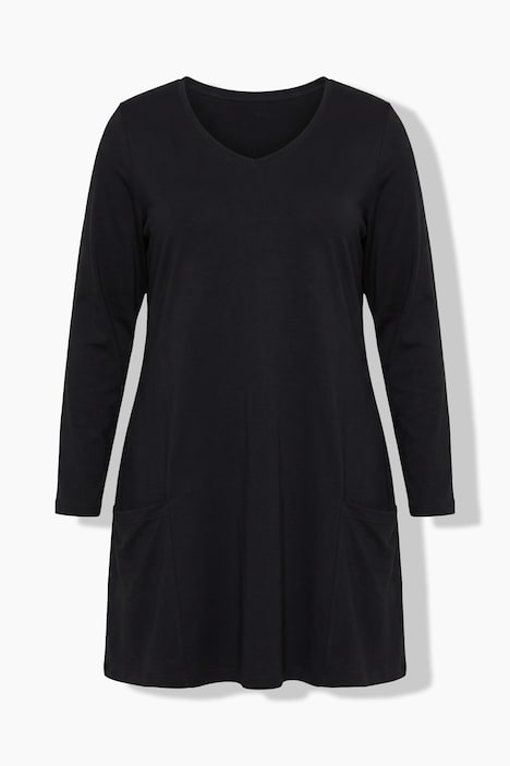T-shirt long avec poches, décolleté en V et manches 3/4, coupe évasée