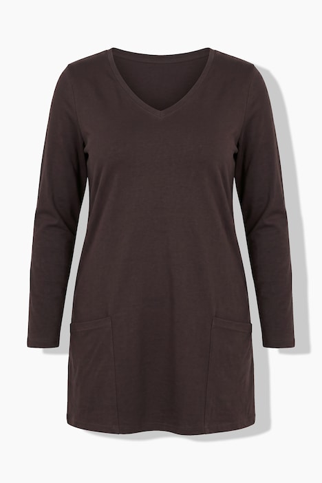 Longshirt, Taschen, A-Linie, V-Ausschnitt, Langarm