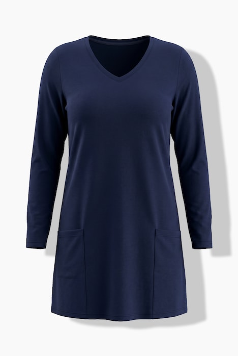 Longshirt, Taschen, A-Linie, V-Ausschnitt, Langarm