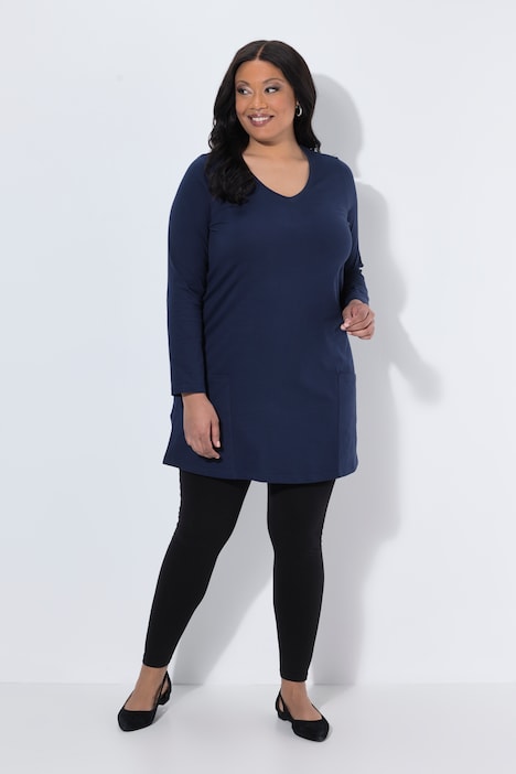 Longshirt, Taschen, A-Linie, V-Ausschnitt, Langarm