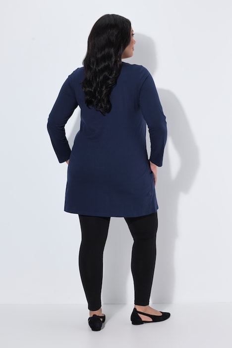 Longshirt, Taschen, A-Linie, V-Ausschnitt, Langarm