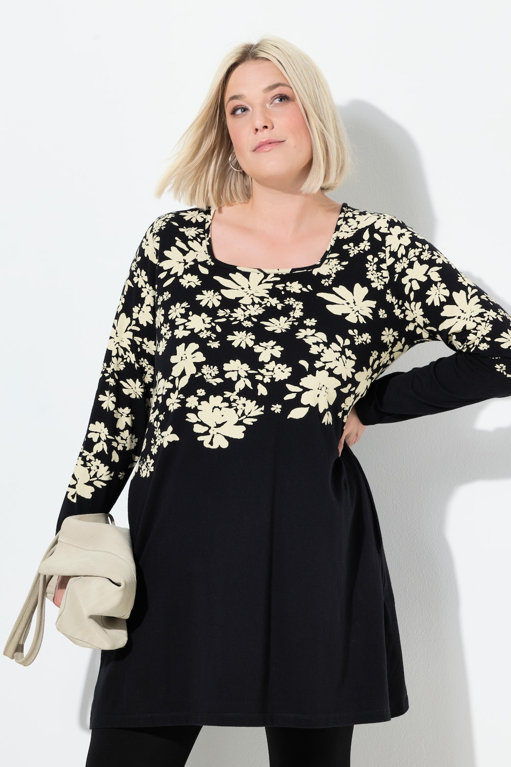 Longshirt, A-Linie, Carré-Ausschnitt, Langarm