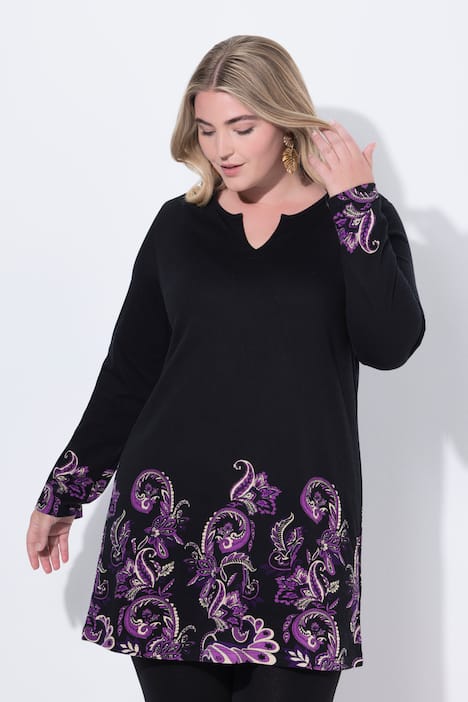 Longshirt, A-Linie, Tunika-Ausschnitt, Langarm