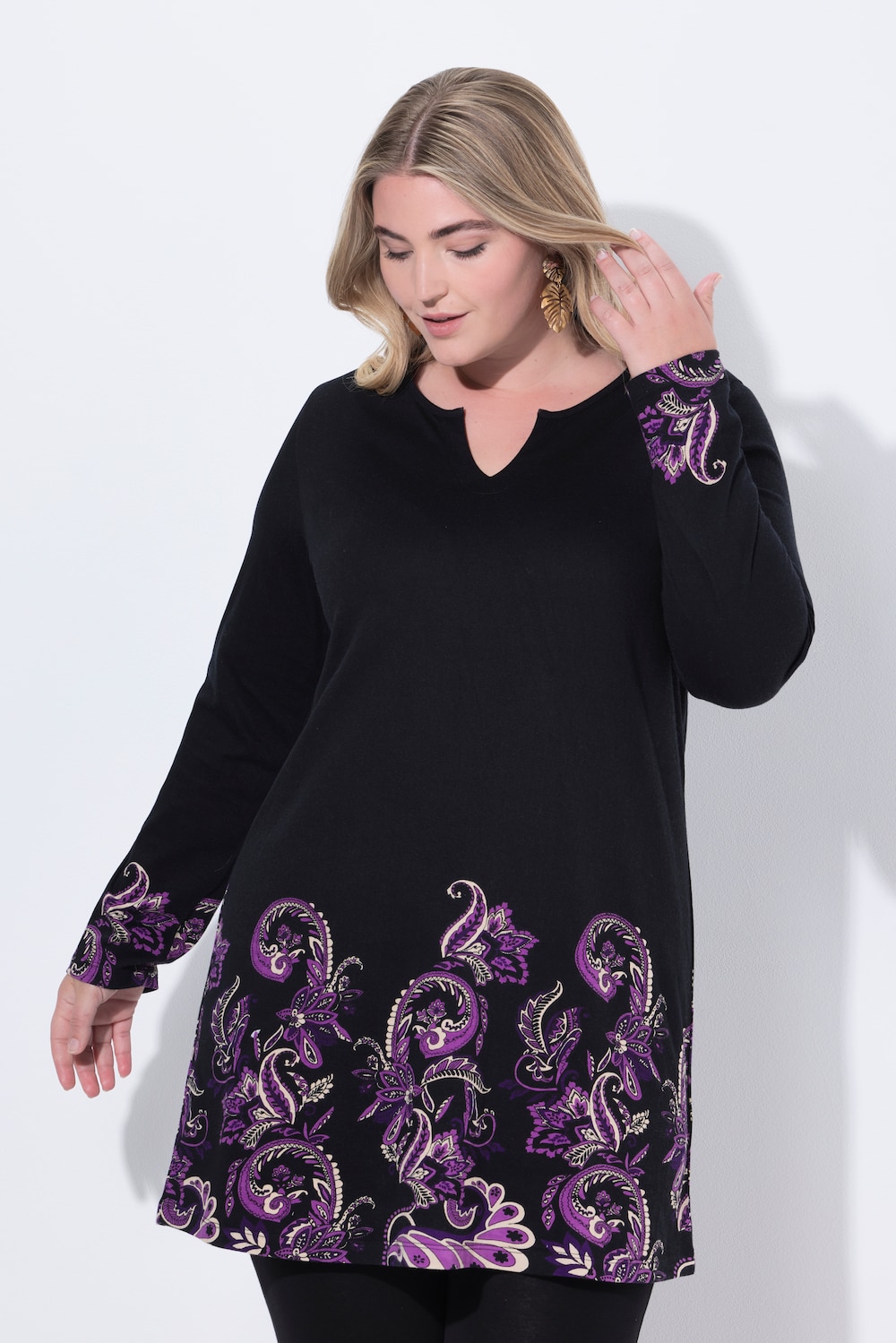 Große Größen Longshirt, Damen, schwarz, Größe: 66/68, Baumwolle, Ulla Popken