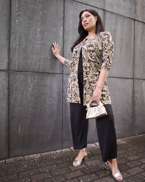 Matte Jersey Ornate Paisley A-Line Jacket