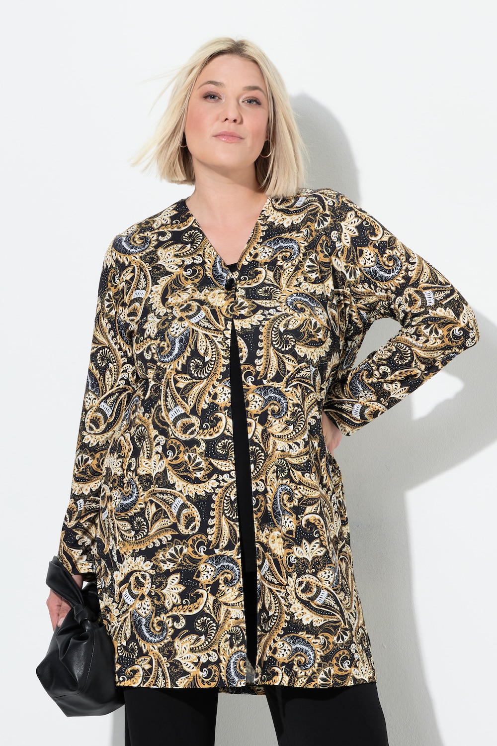 Jerseyjacke, Paisleymuster, A-Linie, V-Ausschnitt, Langarm