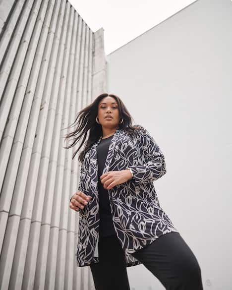 Matte Jersey Leaf Print A-Line Jacket