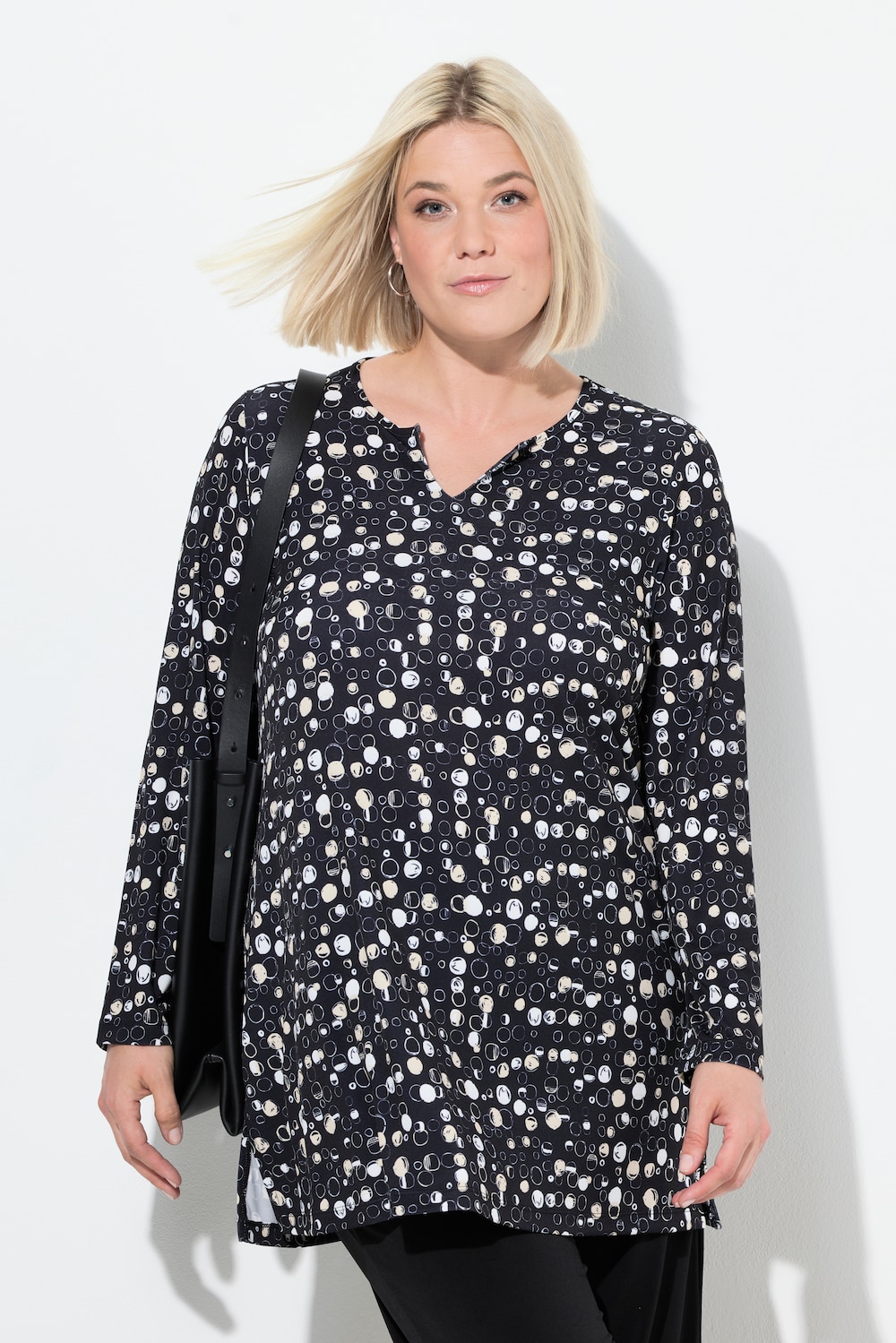 Longshirt, A-Linie, Tunika-Ausschnitt, Langarm