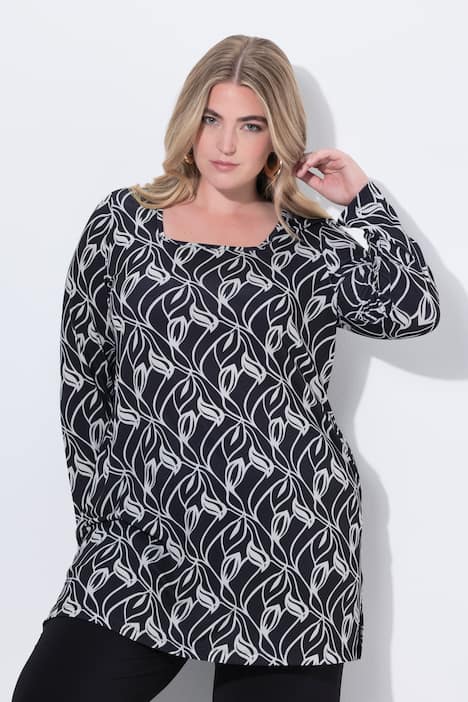Longshirt, A-Linie, Carré-Ausschnitt, Langarm