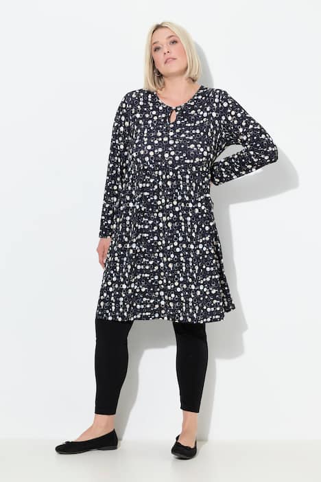 Jerseykleid, Punkte, A-Linie, Rundhals, Langarm