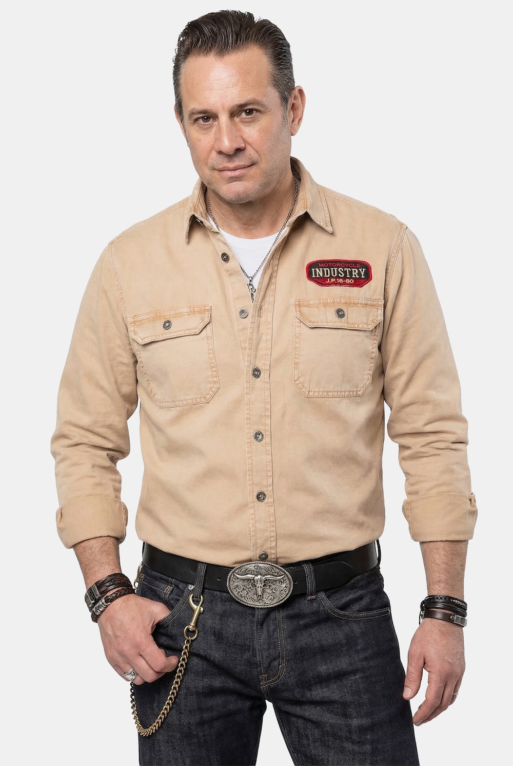 JP1880 overshirt, overhemd, kentkraag, vintage look, badges, tot 7XL