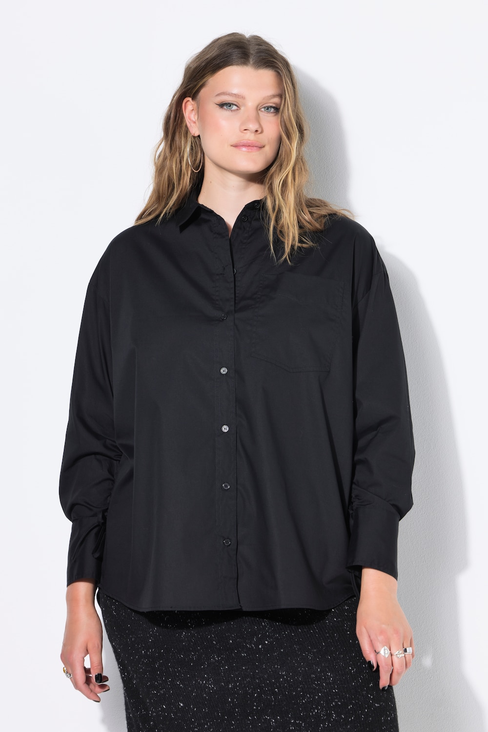 Große Größen Hemdbluse, Damen, schwarz, Größe: 46/48, Baumwolle, Studio Untold