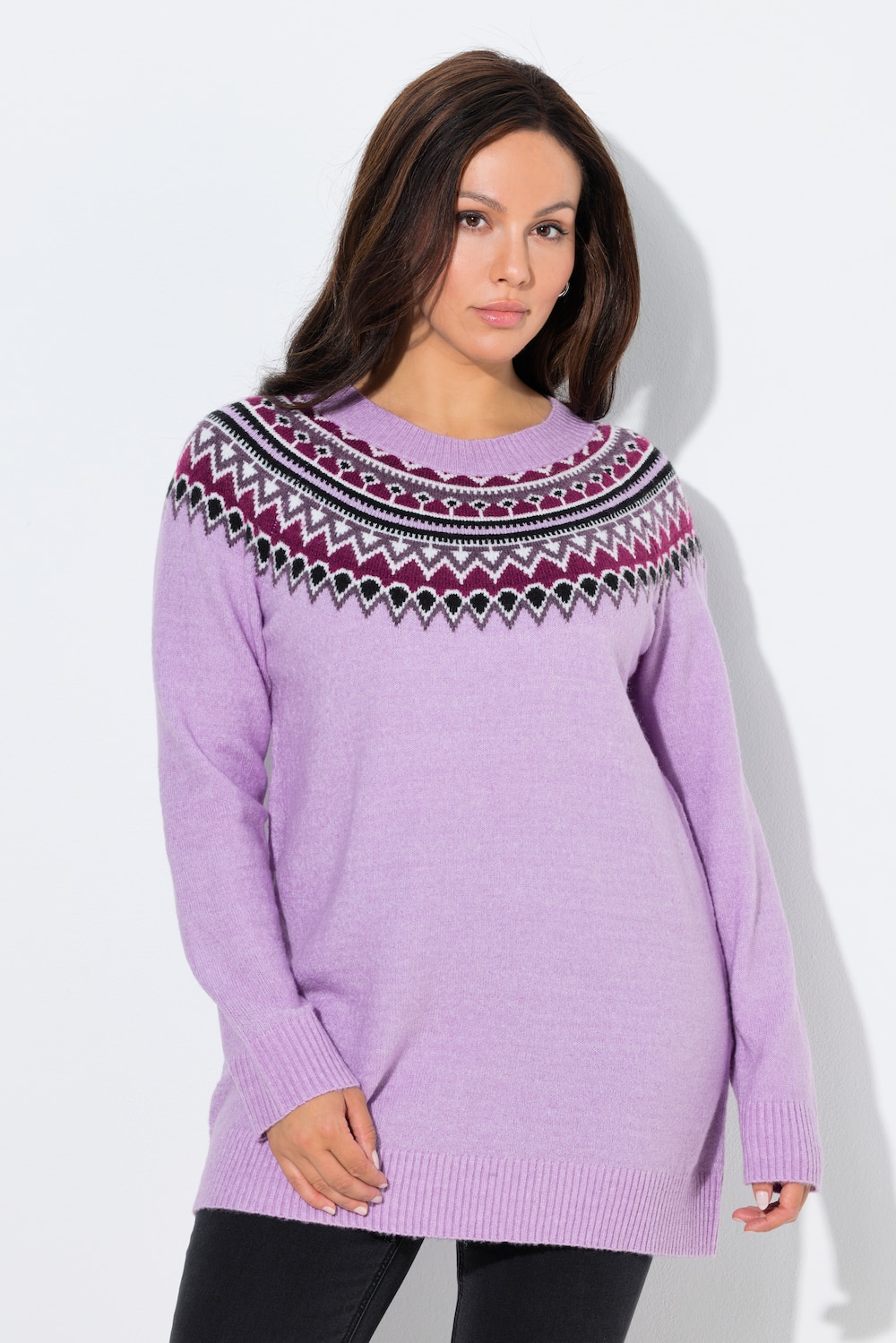 Große Größen Norweger-Pullover, Damen, lila, Größe: 46/48, Synthetische Fasern/Polyester, Ulla Popken