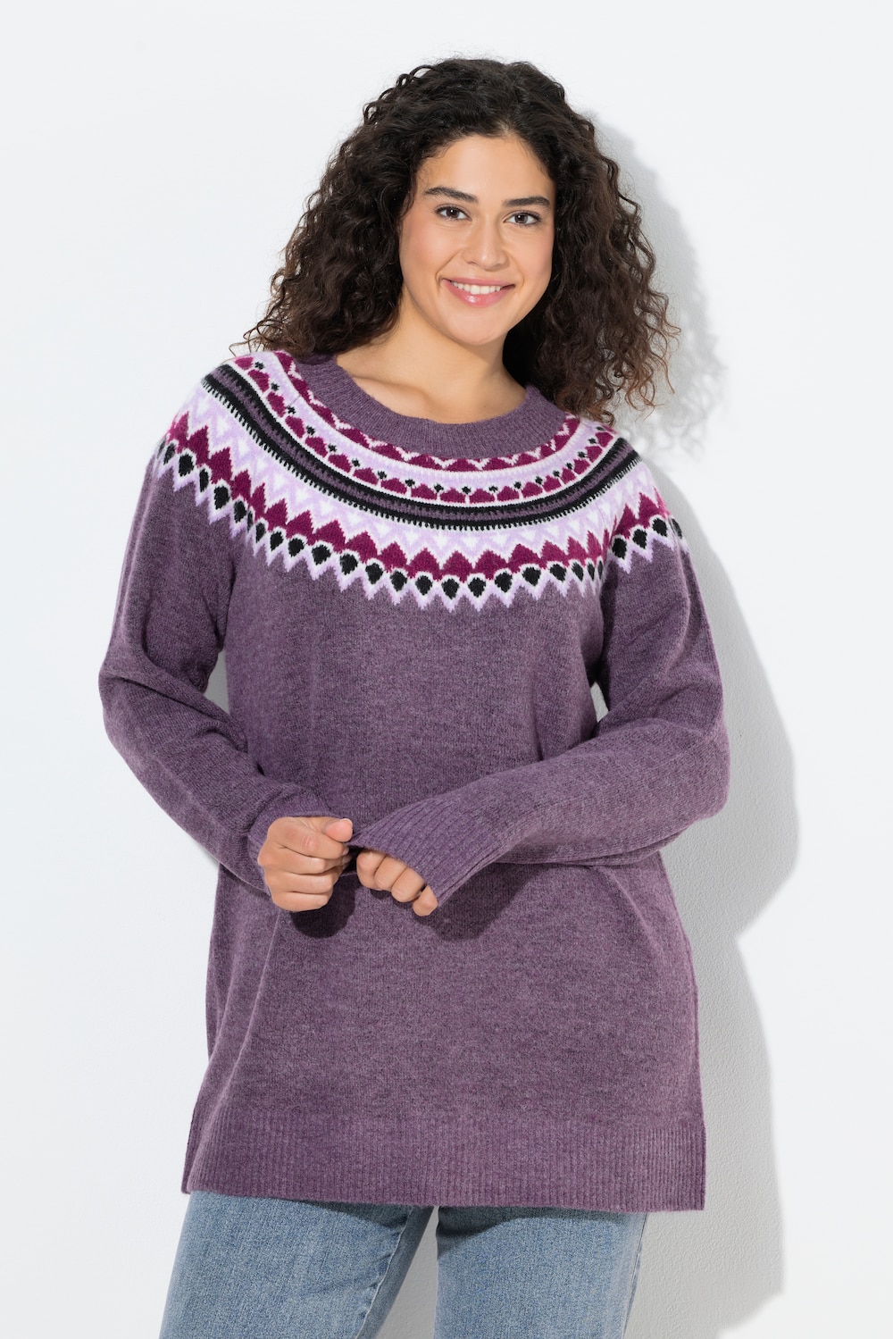 Große Größen Norweger-Pullover, Damen, lila, Größe: 42/44, Synthetische Fasern/Polyester, Ulla Popken