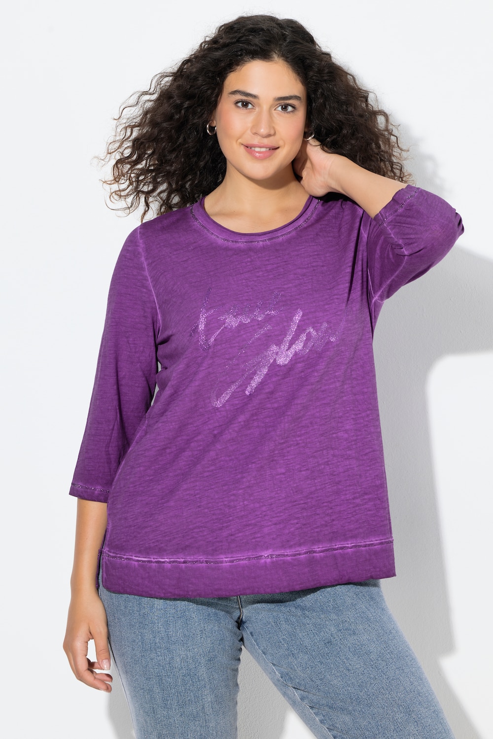 Shirt, Glitzerdruck, Classic, Rundhals, 3/4-Arm