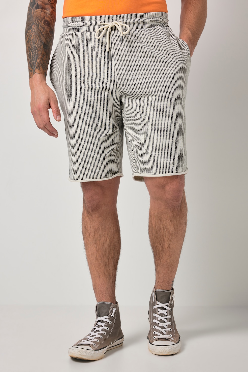 JP1880 sweatshorts med striber, elastisk i taljen og vintage look, op til 8XL