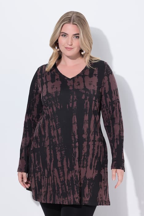 Longshirt, Farbverlauf, A-Linie, V-Ausschnitt, Langarm