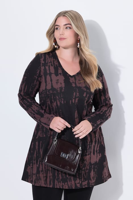 Longshirt, Farbverlauf, A-Linie, V-Ausschnitt, Langarm
