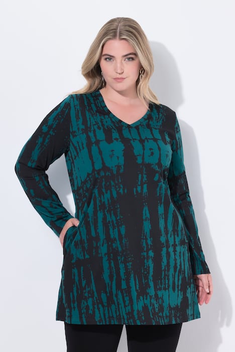 Longshirt, Farbverlauf, A-Linie, V-Ausschnitt, Langarm