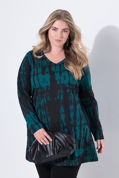 Longshirt, Farbverlauf, A-Linie, V-Ausschnitt, Langarm