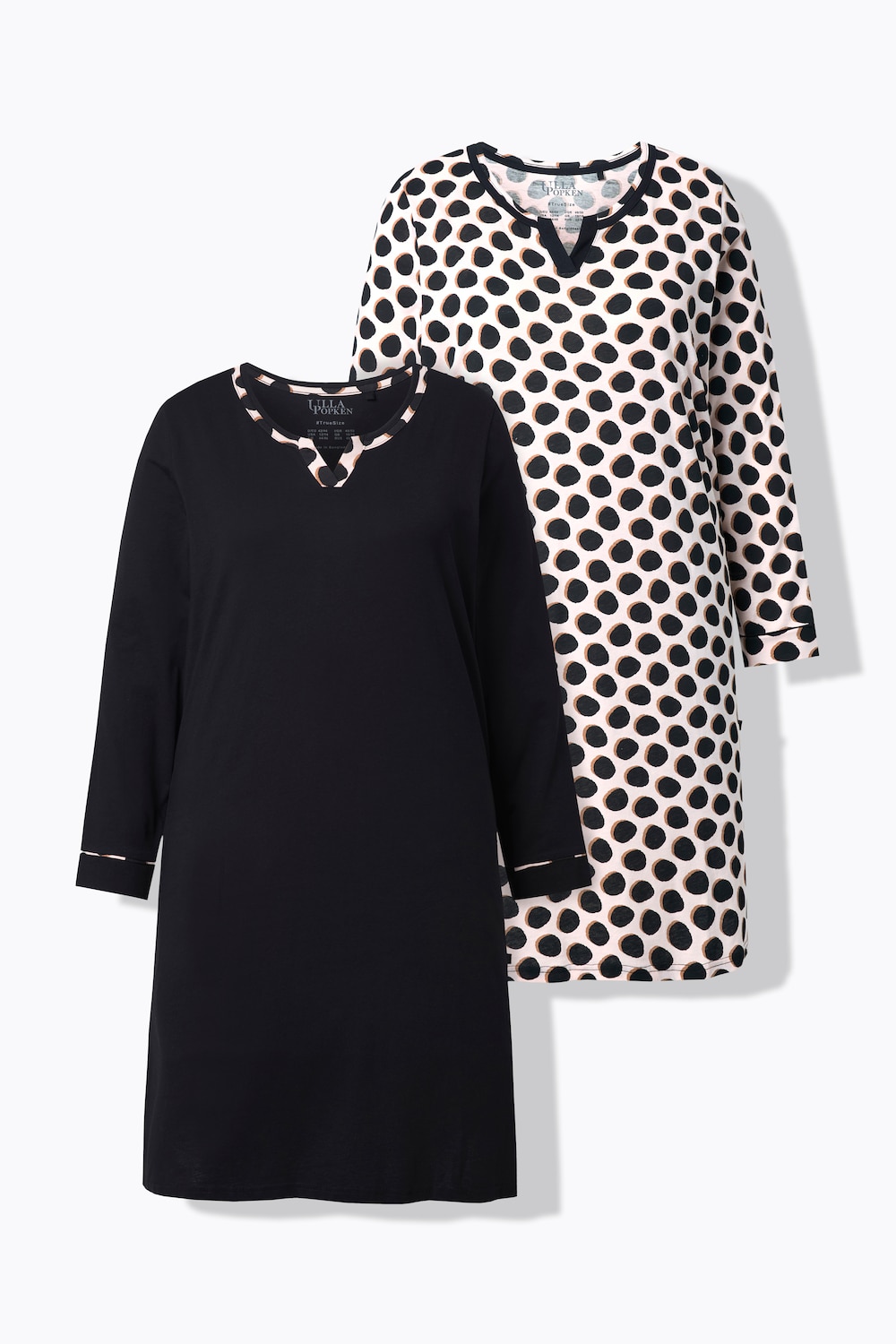 Bigshirts, 2er-Pack, uni/Punkte, Rundhals, Langarm