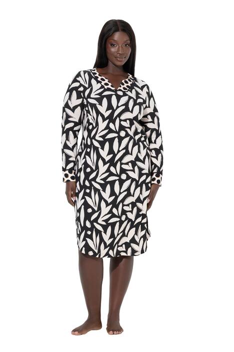 Noční košile, květinový potisk, tunikový výstřih, dlouhý rukáv