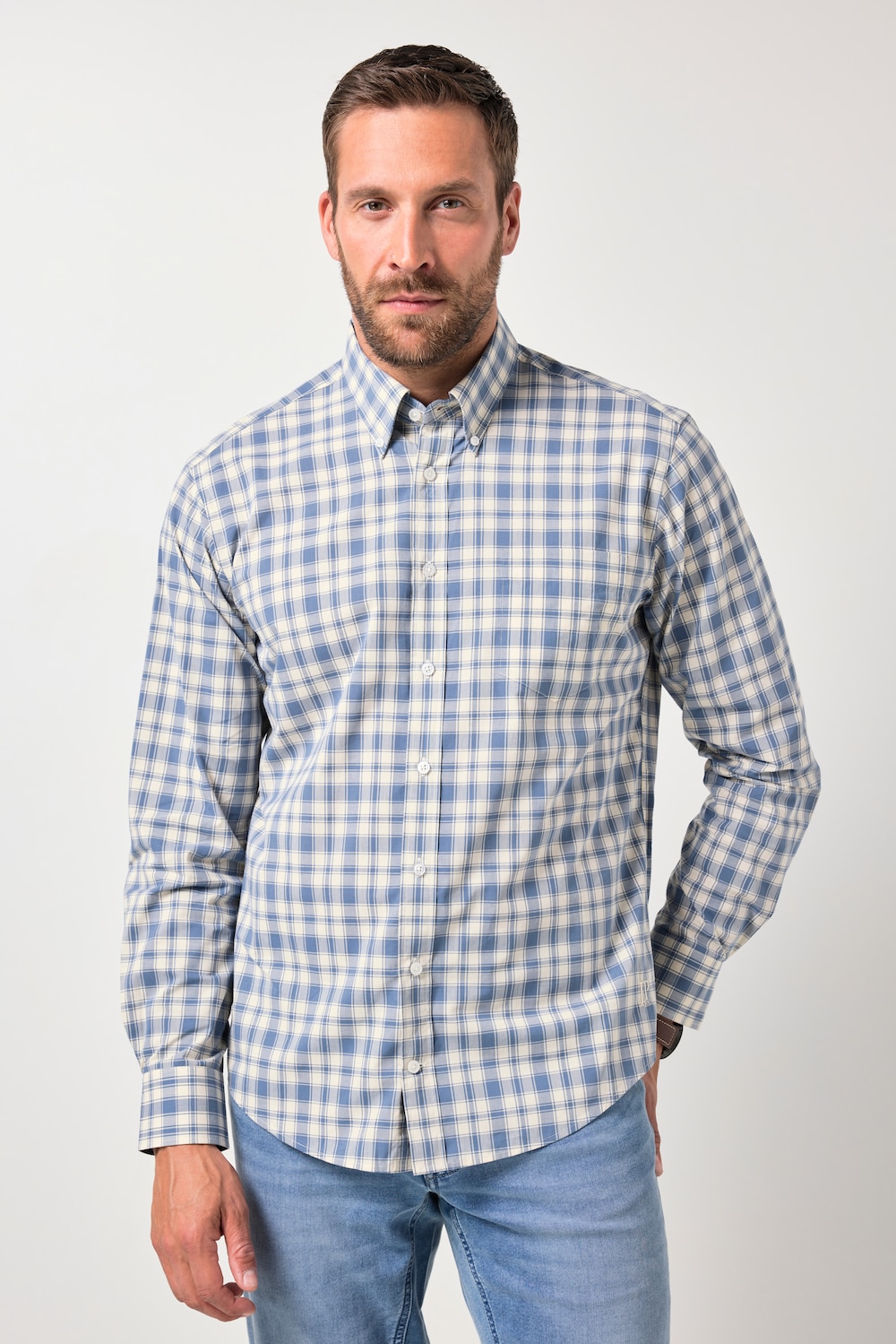 JP1880 Karohemd, Langarm, Buttondown-Kragen, Modern Fit, bis 8 XL