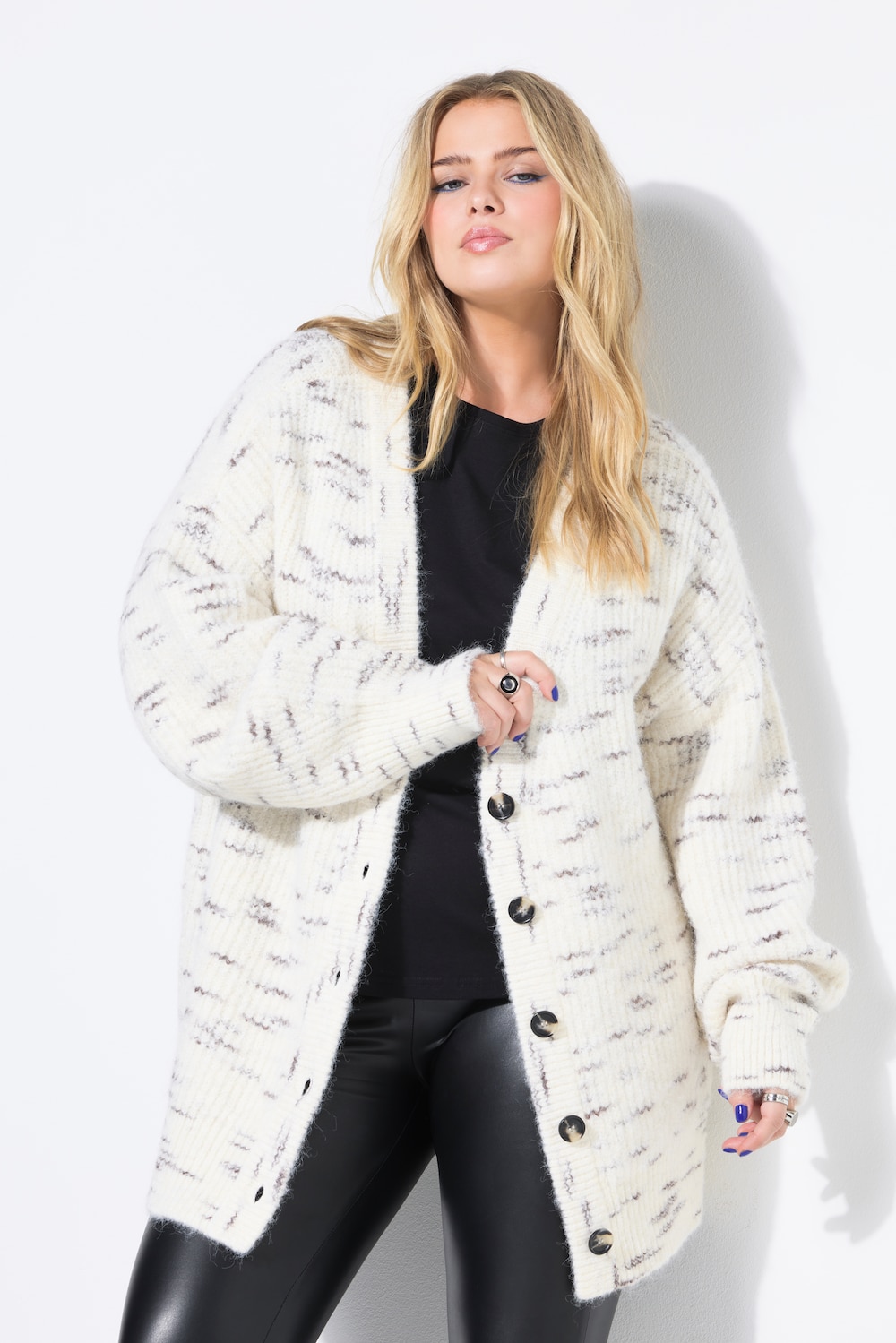 Strickjacke, oversized, Melangestrick