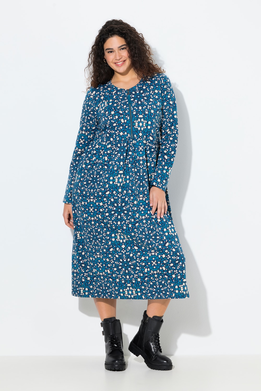 Große Größen Sweat-Midikleid, Damen, blau, Größe: 54/56, Baumwolle/Polyester, Ulla Popken