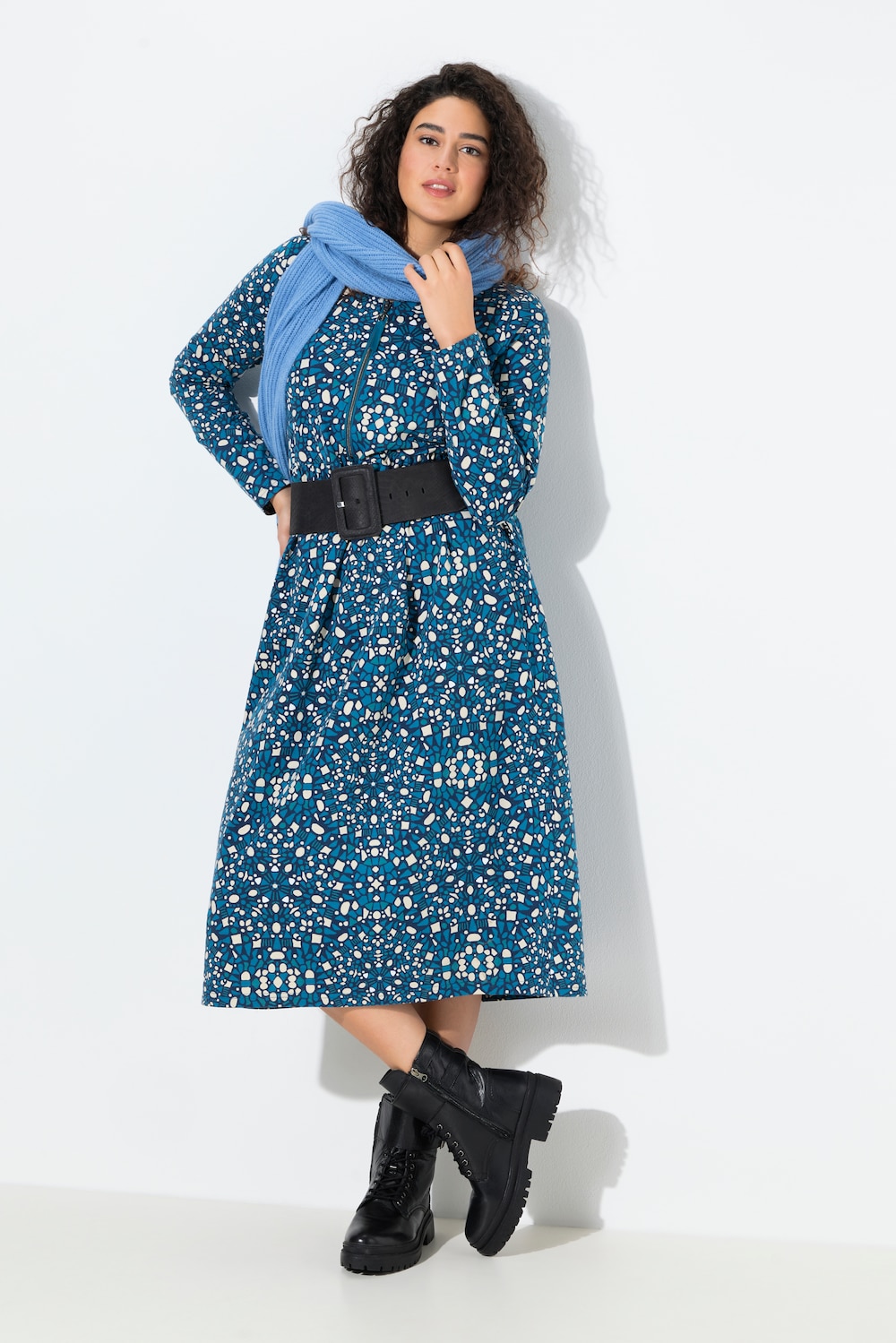Sweat-Midikleid, Zipper, A-Linie, Rundhals, Langarm