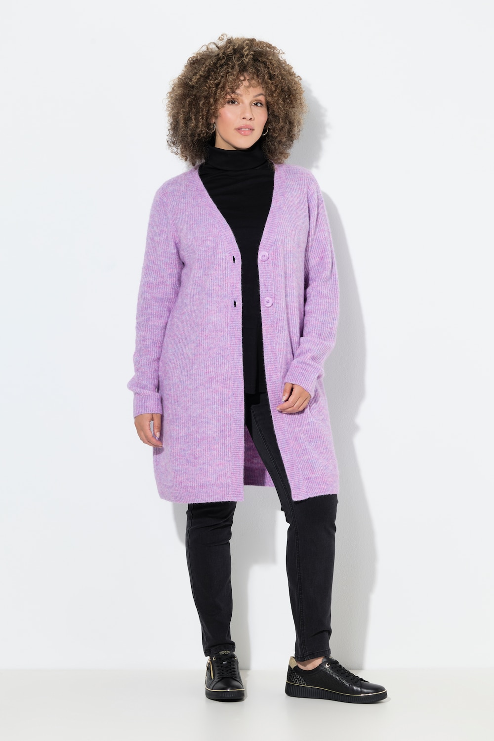 Große Größen Long-Strickjacke, Damen, lila, Größe: 42/44, Polyester/Synthetische Fasern, Ulla Popken
