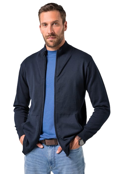 Rozepínací svetr JP1880, jemný úplet, stojáček, zip, do 7XL