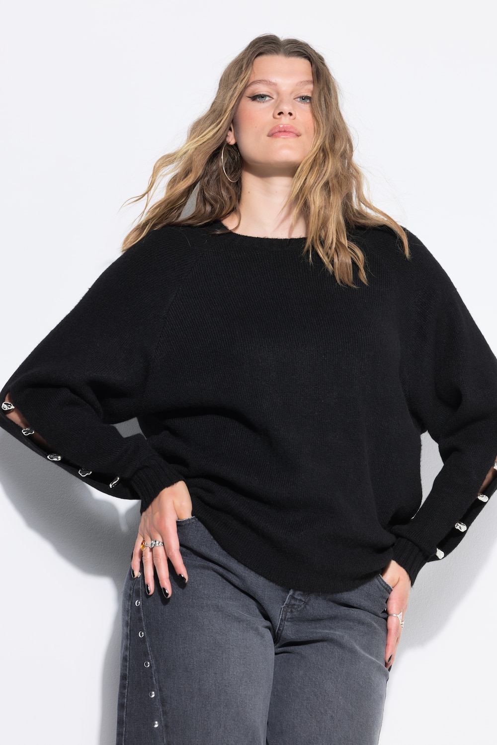 Große Größen Pullover, Damen, schwarz, Größe: 42/44, Synthetische Fasern/Polyester, Studio Untold