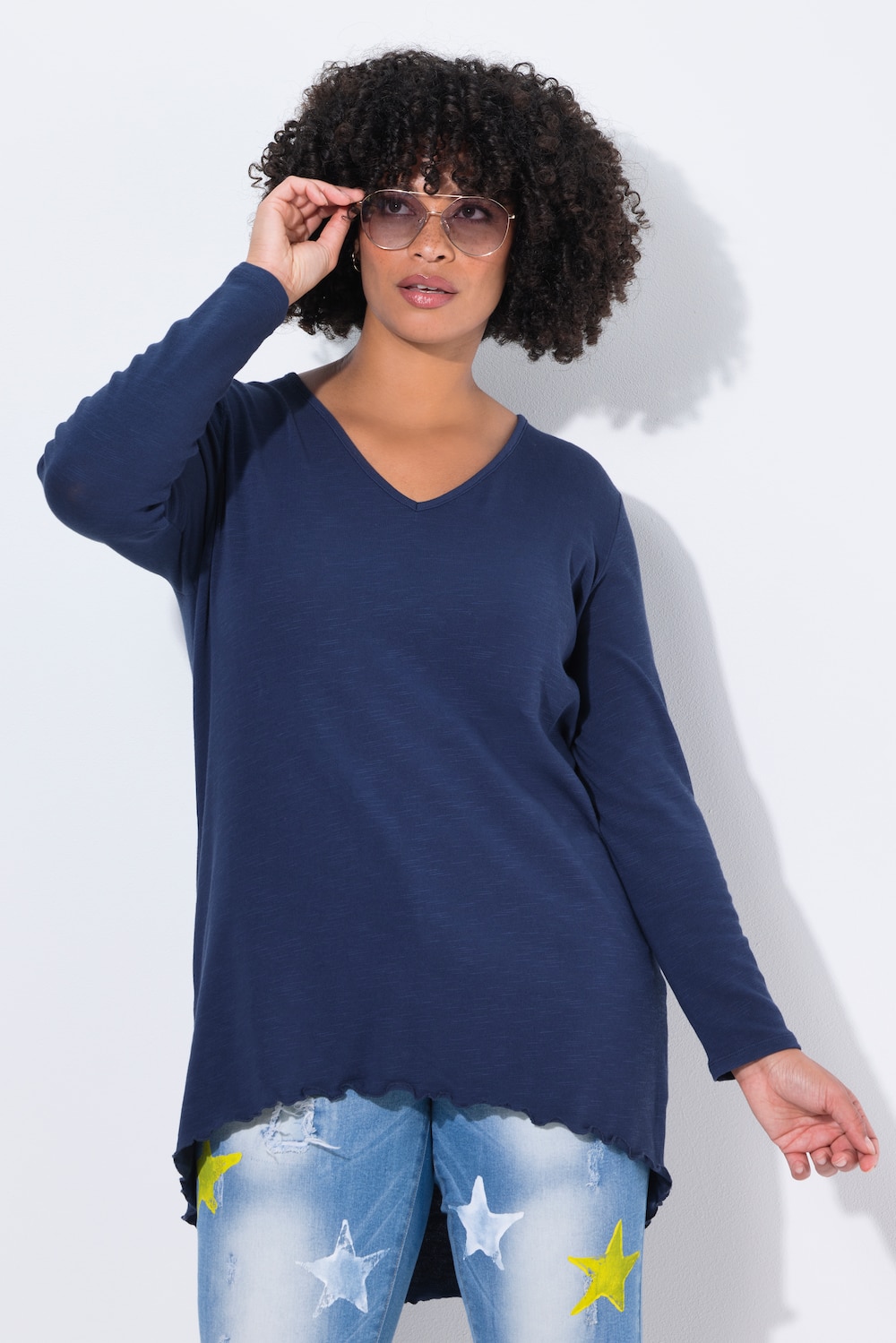 Strickshirt, A-form, neon-effekt, lange ærmer