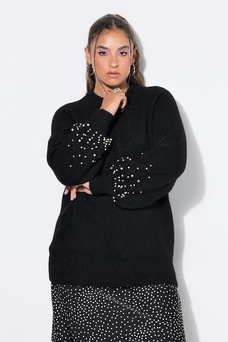Pullover, Classic Shape, Zierperlen, Ballonärmel
