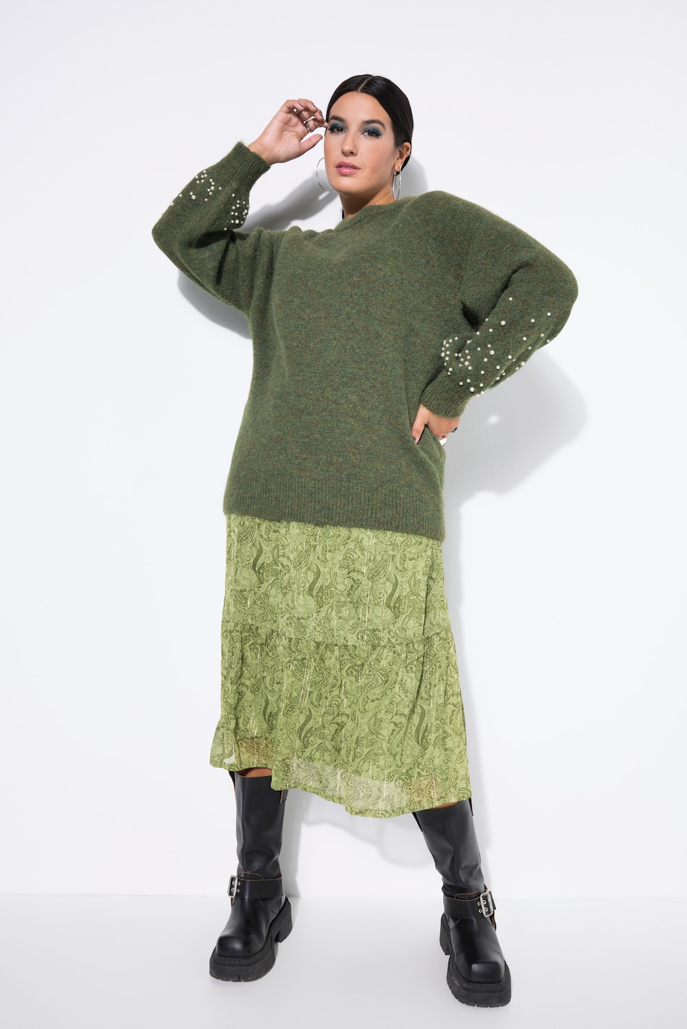 Thumbnail - Große Größen Pullover, Damen, grün, Größe: 54/56, Synthetische Fasern/Polyester, Studio Untold