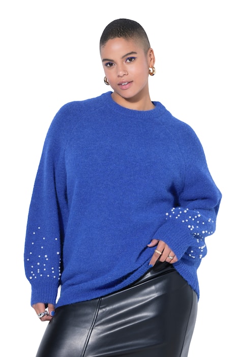Svetr, Classic střih, ozdobné perly, balónové rukávy