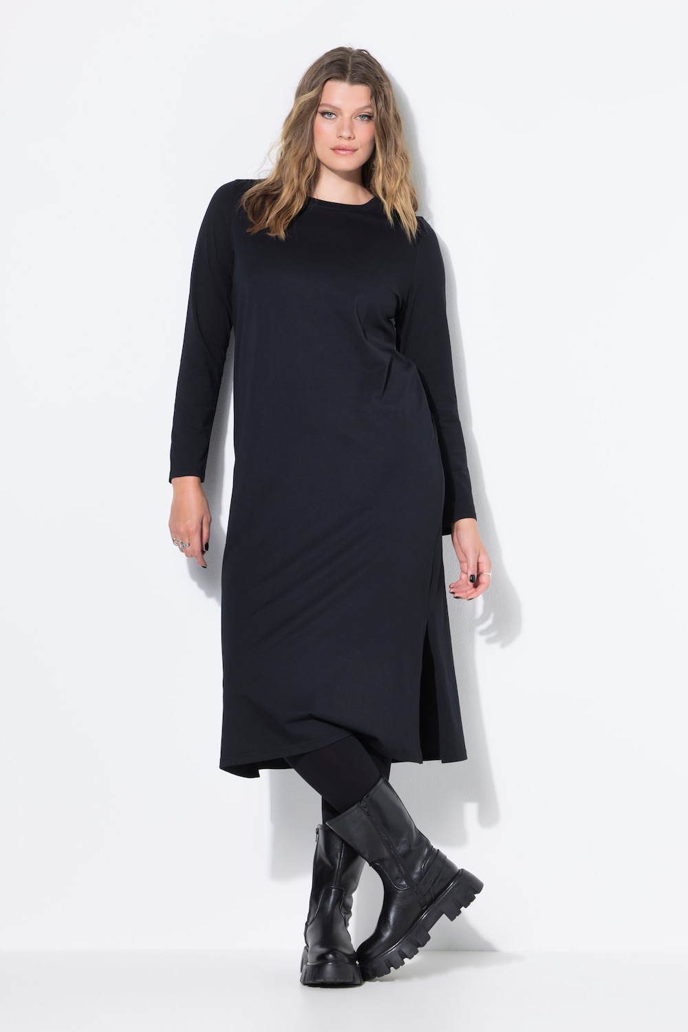 Maxi-jurk, A-lijn, jersey, lange mouwen
