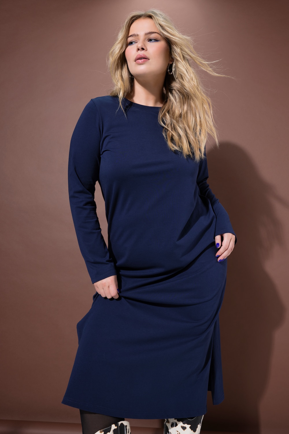 Maxikleid, A-Line, Jersey, Langarm