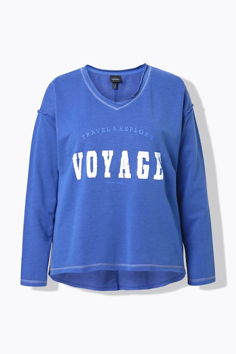 Sweatshirt, Pailletten, V-Ausschnitt, Langarm, Rollkanten