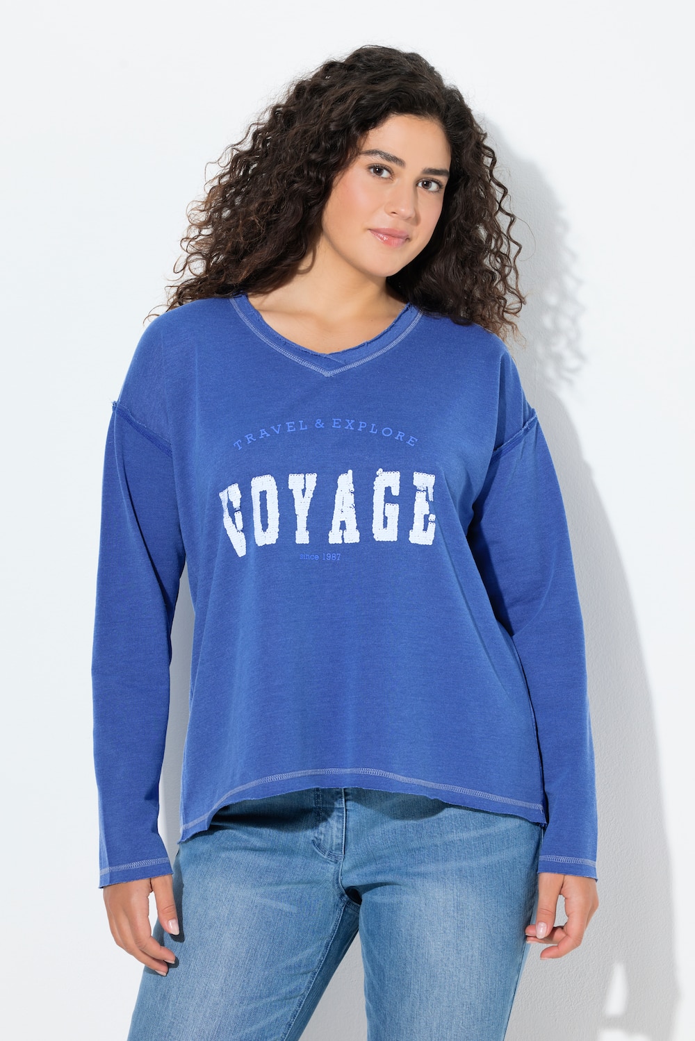Thumbnail - Große Größen Sweatshirt, Damen, blau, Größe: 46/48, Polyester/Baumwolle, Ulla Popken