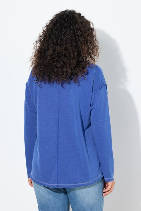 Sweatshirt, Pailletten, V-Ausschnitt, Langarm, Rollkanten