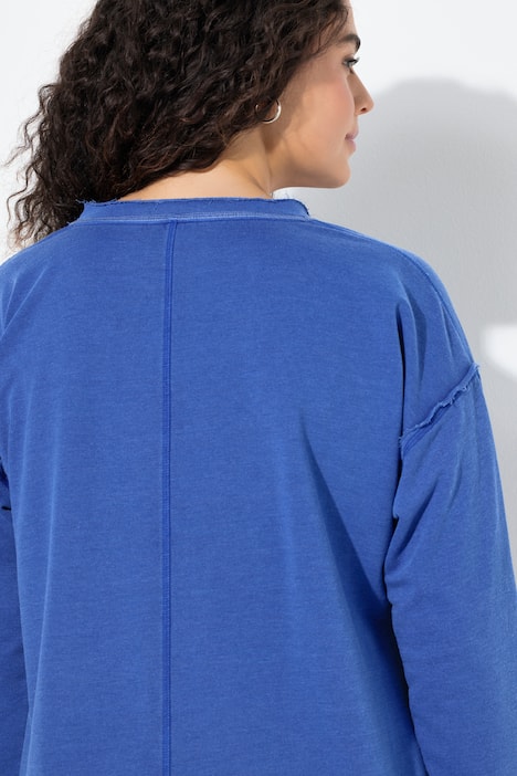 Sweatshirt, Pailletten, V-Ausschnitt, Langarm, Rollkanten