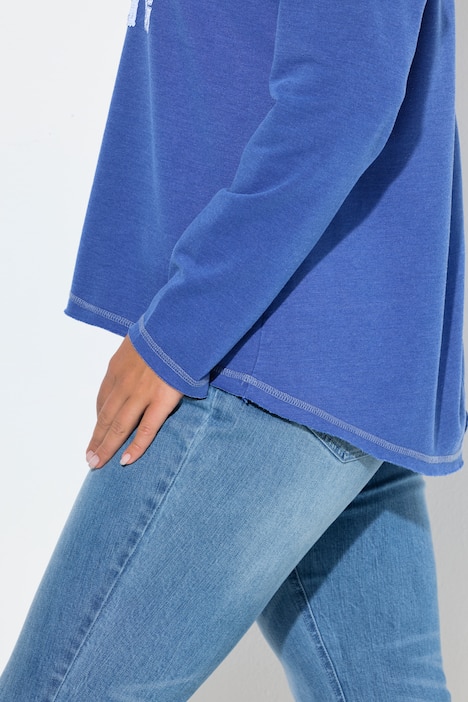 Sweatshirt, Pailletten, V-Ausschnitt, Langarm, Rollkanten