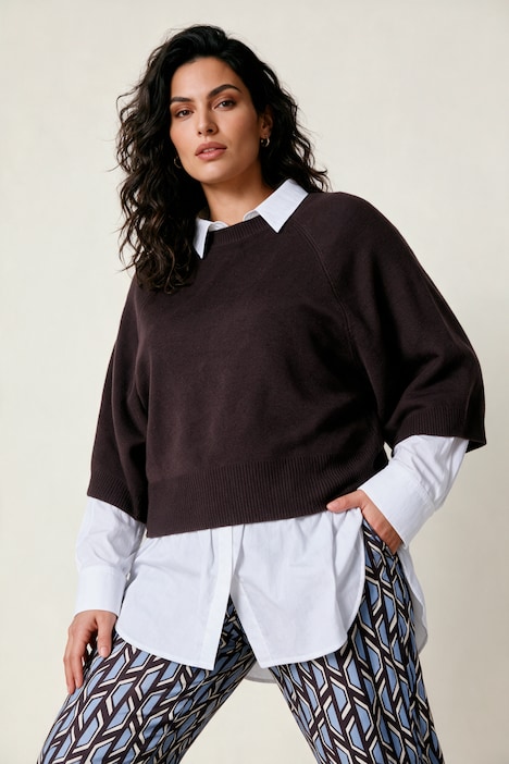 Pullover, kurz, Rundhalsausschnitt, 3/4-Arm