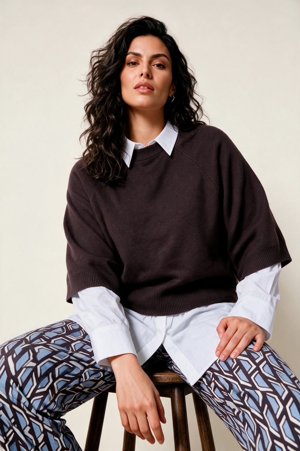 Pullover, kurz, Rundhalsausschnitt, 3/4-Arm