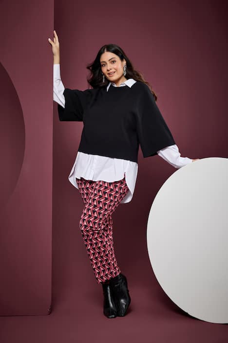 Pullover, kurz, Rundhalsausschnitt, 3/4-Arm