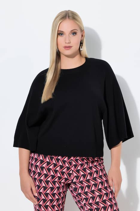Pullover, kurz, Rundhalsausschnitt, 3/4-Arm